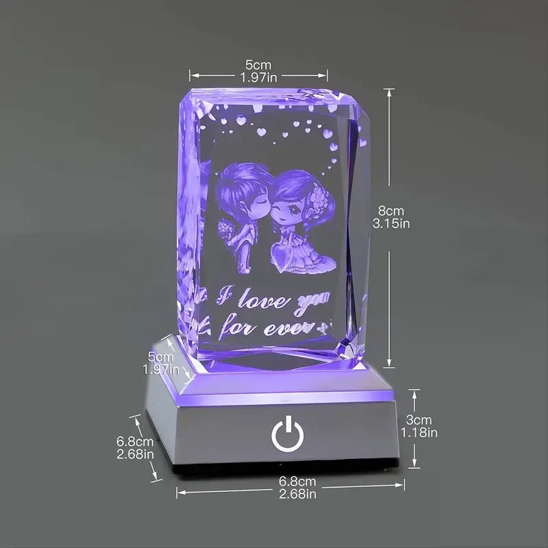1pc 3D Sweetheart Crystal Cube With LED Base, Gifts For Valentine's Day, Wedding And Anniversary, Gifts For Birthday And Christmas, Creative Indoor Night Light Ornament - BELLEZA'S - Valentine's Day - 01244