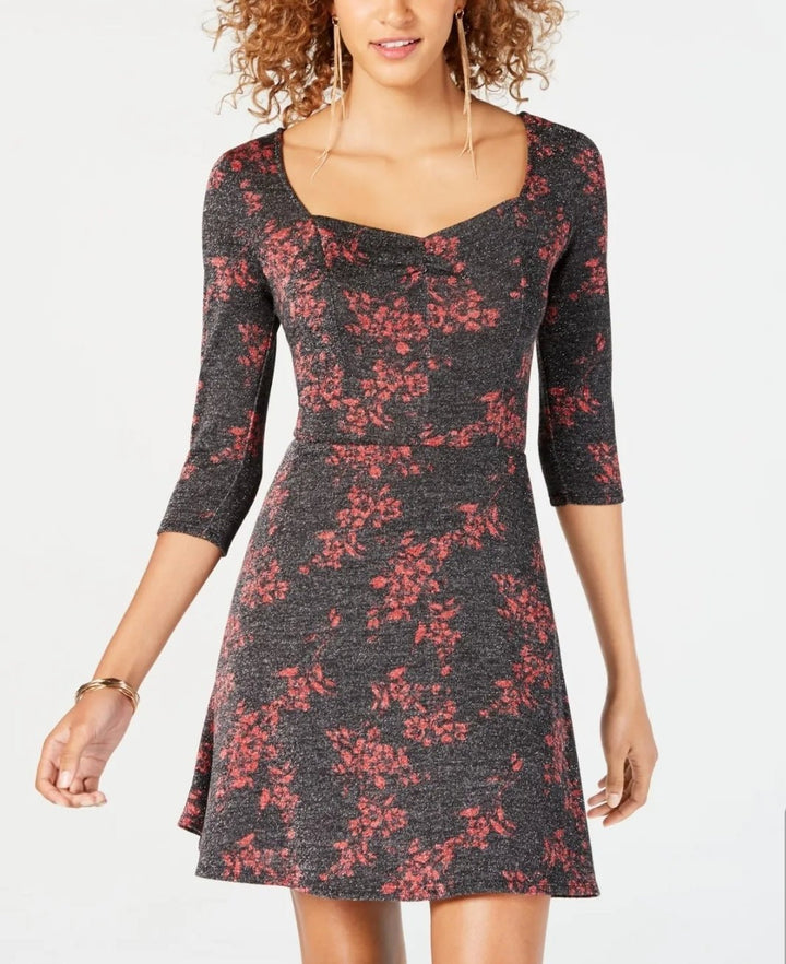 BE BOP Party Dress 3/4 Sleeve A Line Black Red Sparkly Floral Print NEW SMALL - BELLEZA'S - Vestidos - ZK08-5225