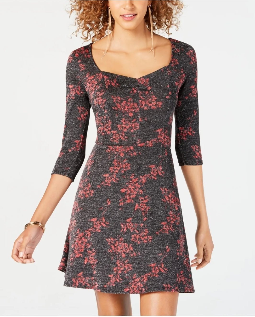 BE BOP Party Dress 3/4 Sleeve A Line Black Red Sparkly Floral Print NEW SMALL - BELLEZA'S - Vestidos - ZK08-5225