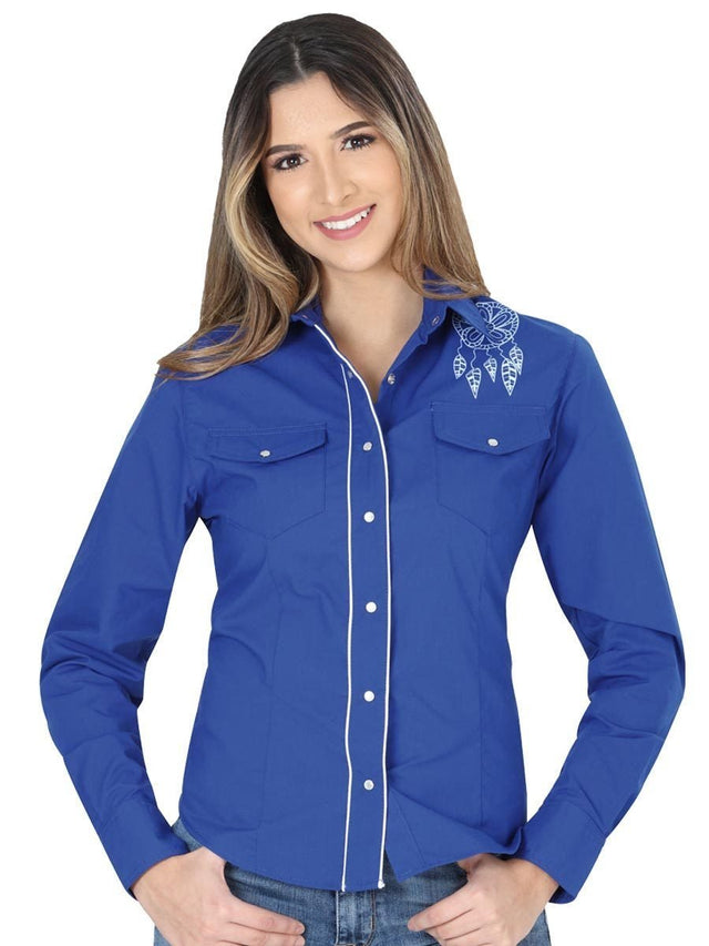 Blusa Vaquera Manga Larga para Mujer 'El General' *AZUL COBALTO-40476* - BELLEZA'S - Camisa Para Mujer - 40476