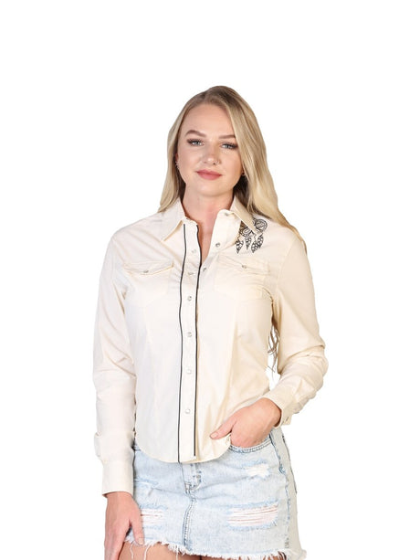 Blusa Vaquera Manga Larga Para Mujer 'El General' *BEIGE-40477* - BELLEZA'S - Camisa Para Mujer - 40477