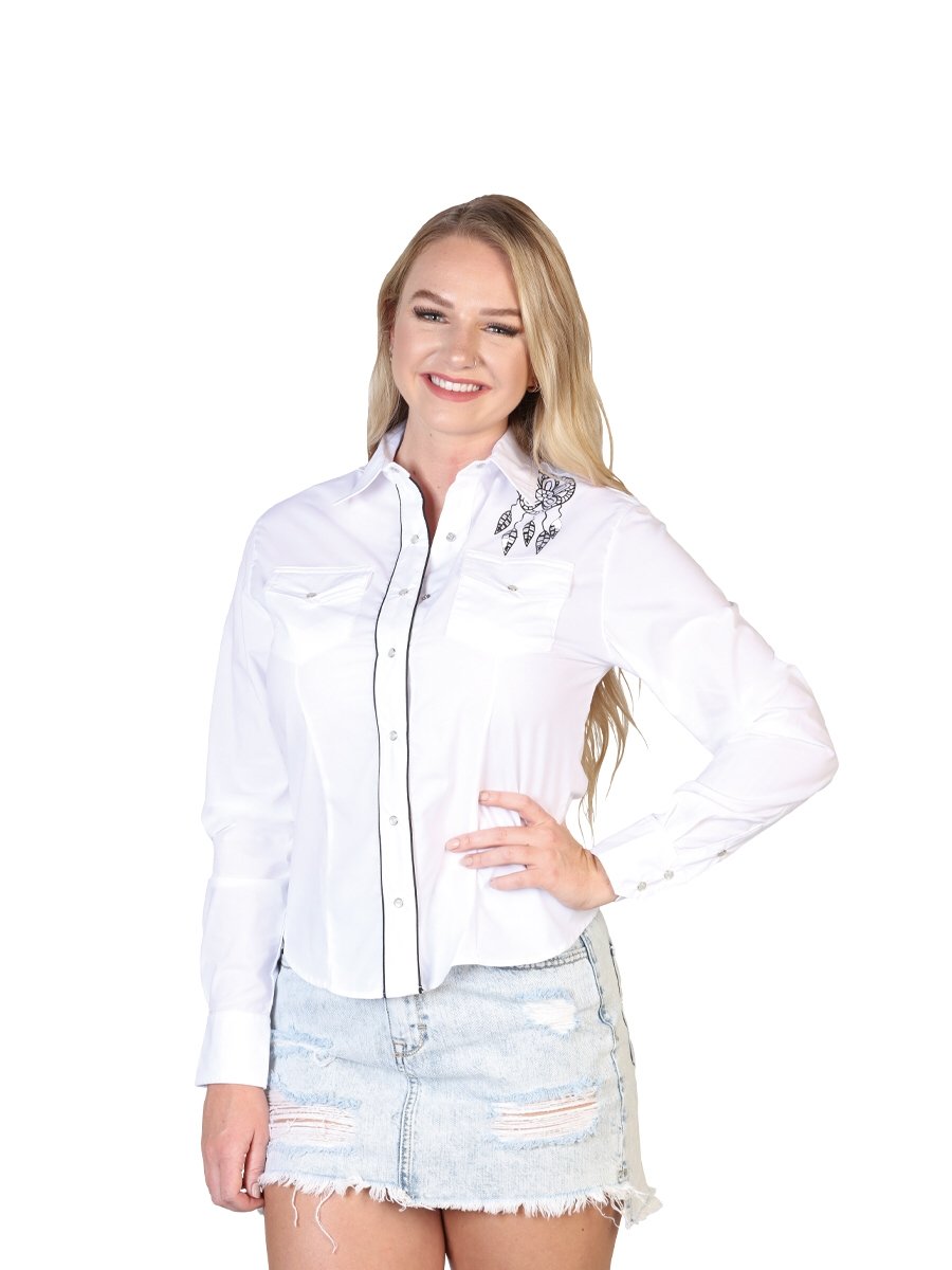 Blusa Vaquera Manga Larga para Mujer 'El General' *BLANCO-40478* - BELLEZA'S - Camisa Para Mujer - 40478