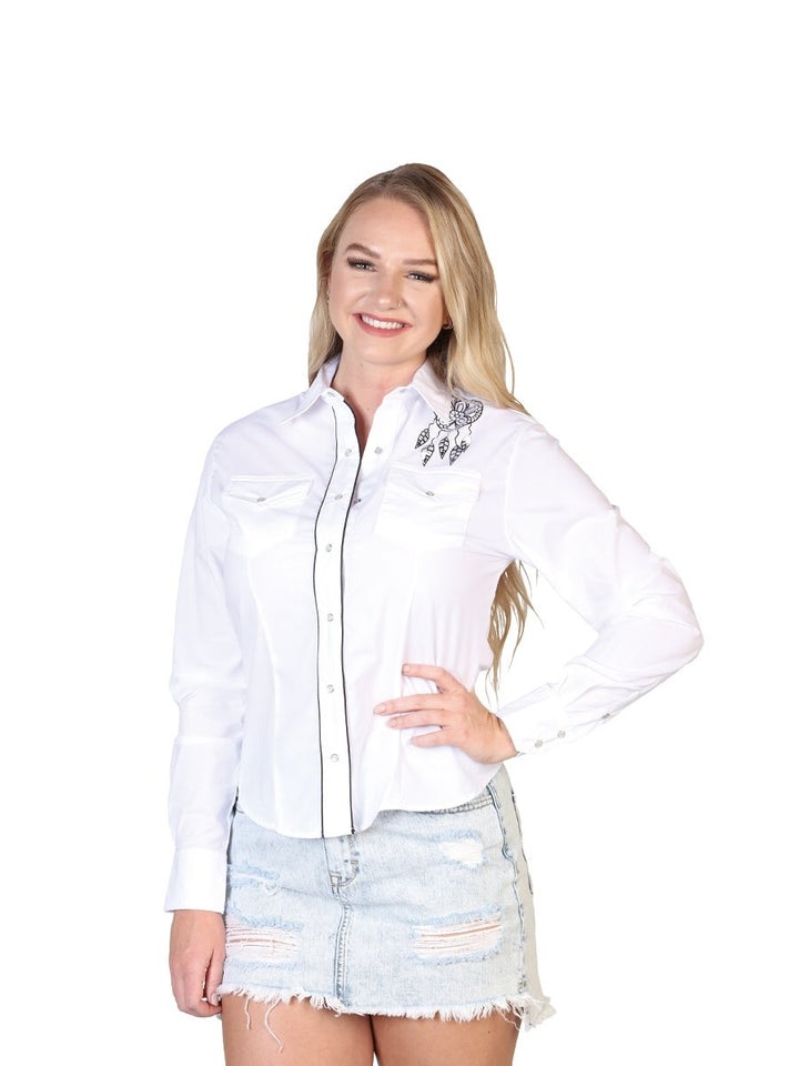 Blusa Vaquera Manga Larga para Mujer 'El General' *BLANCO-40478* - BELLEZA'S - Camisa Para Mujer - 40478