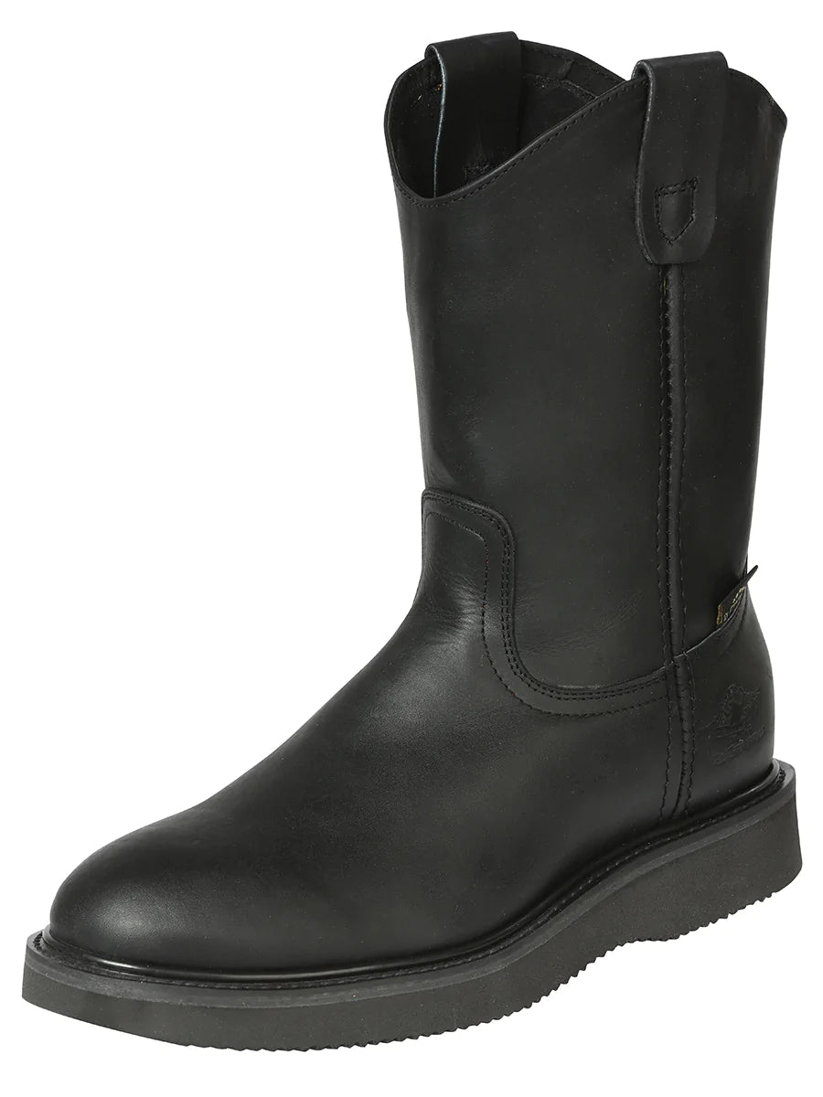 Botas De Trabajo De Tubo Pull-On Con Punta Suave de Para Hombre 'El General' *NEGRO-126044* - BELLEZA'S - Botas De Trabajo - 126044