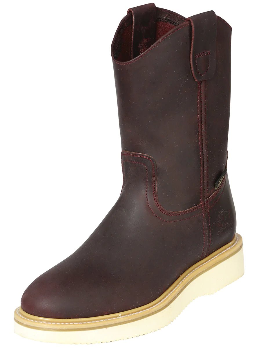Botas De Trabajo De Tubo Pull-On Con Punta Suave de Para Hombre 'El General' *VINO-126051* - BELLEZA'S - Botas De Trabajo - 126051