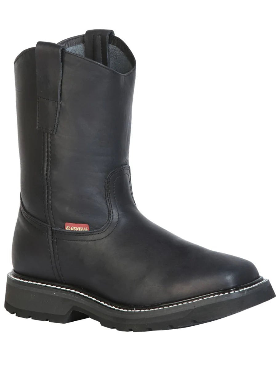 Botas De Trabajo Tubo Pull-On Con Punta Suave de Para Hombre 'El General' *NEGRO-43367* - BELLEZA'S - Botas De Trabajo - 43367