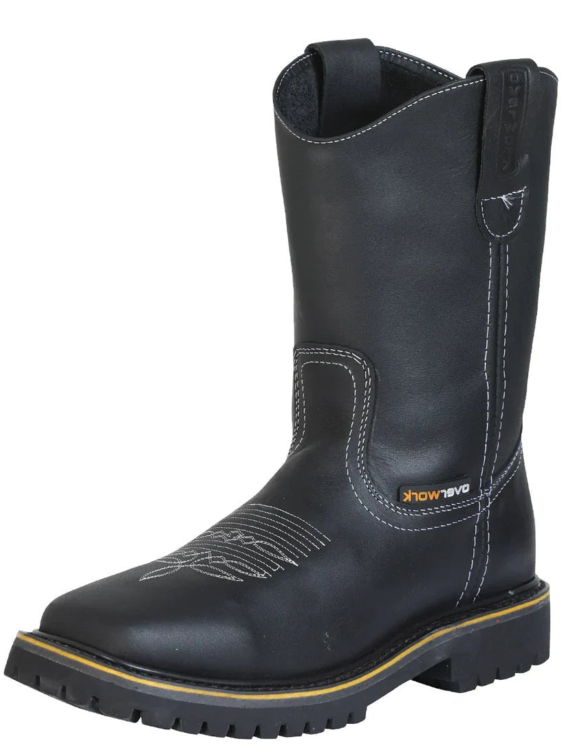 Botas de Trabajo Tubo Pull On Punta Suave de Piel Bov Grasso para Hombre Overwork NEGRO 124710 BELLEZA S