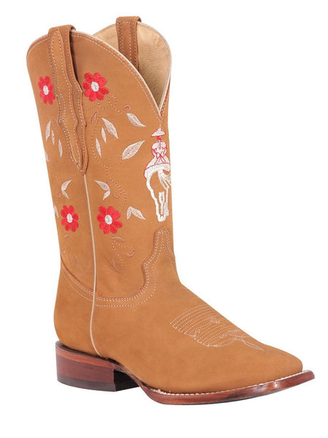 Botas Rodeo Clasicas Piel Nobuck Para Mujer 'El General' *DURAZNO-42975* - BELLEZA'S - Botas Para Damas - 42975