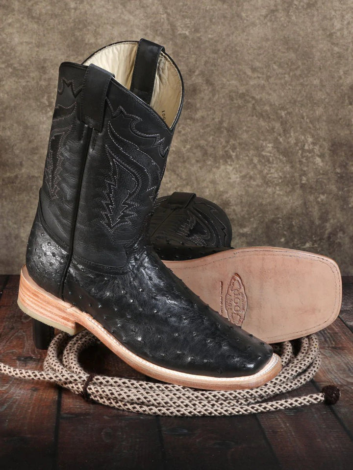 Botas Rodeo Exoticas Avestruz para Hombre '100 años' *NEGRO-42153* - BELLEZA'S - Botas Exoticas - 42153