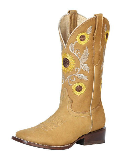 Botas Rodeo Girasoles Para Mujer 'Centenario' *OLIO NOBUCK MIEL-126096* - BELLEZA'S - Botas Rodeo Girasoles Para Mujer 'Centenario' *OLIO NOBUCK MIEL-126096* - Botas Para Damas - 126096