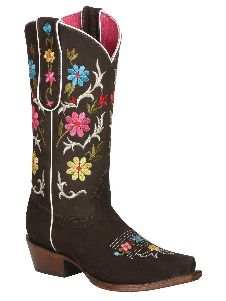 Botas Vaqueras Clasicas Piel Nobuck Para Mujer 'El General' *CAFE-51082* - BELLEZA'S - Botas Para Damas - 51082