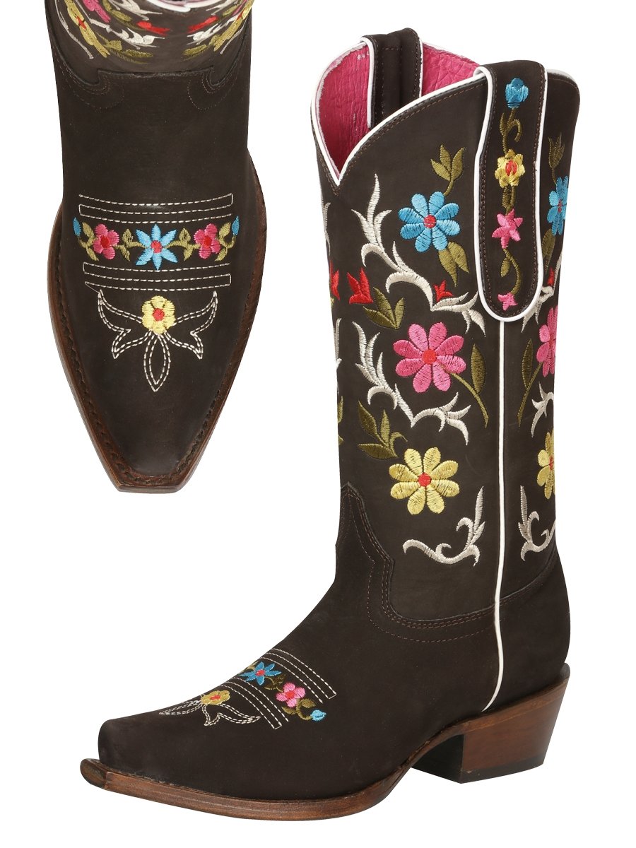 Botas Vaqueras Clasicas Piel Nobuck Para Mujer 'El General' *CAFE-51082* - BELLEZA'S - Botas Para Damas - 51082