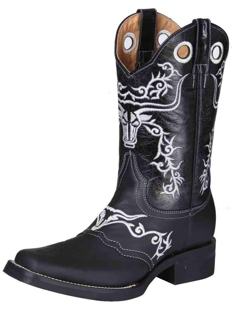 Botas Vaqueras Rodeo Antifaz Bordado Piel Crazy para Hombre 'El General' *NEGRO-34313* - BELLEZA'S