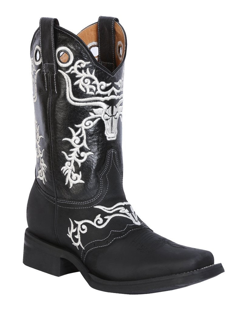 Botas Vaqueras Rodeo Antifaz Bordado Piel Crazy para Hombre 'El General' *NEGRO-34313* - BELLEZA'S