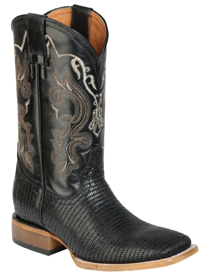 Botas Vaqueras Rodeo Imitacion Lizard Grabado Para Hombre 'Jar Boots' *BLACK-126485* - BELLEZA'S - Bota Para Hombre - 126485