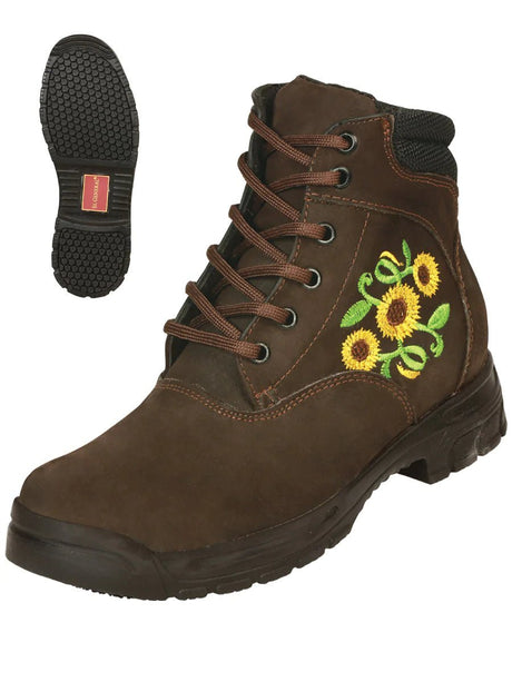 Botines Con Agujetas Bordado Girasoles Piel Nobuck Para Mujer/Joven 'El General' *CAFE-43347* - BELLEZA'S - Botines Con Agujetas Bordado Girasoles Piel Nobuck Para Mujer/Joven 'El General' *CAFE-43347* - BELLEZA'S - Botines Para Mujeres