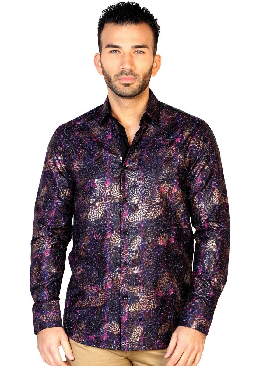 Camisa Casual Manga Larga para Hombre, 100% Modal 'El General' * - ID: 43121 NEGRO/VINO - BELLEZA'S - Camisa Casual Manga Larga para Hombre, 100% Modal 'El General' * - ID: 43121 NEGRO/VINO - BELLEZA'S - 43121
