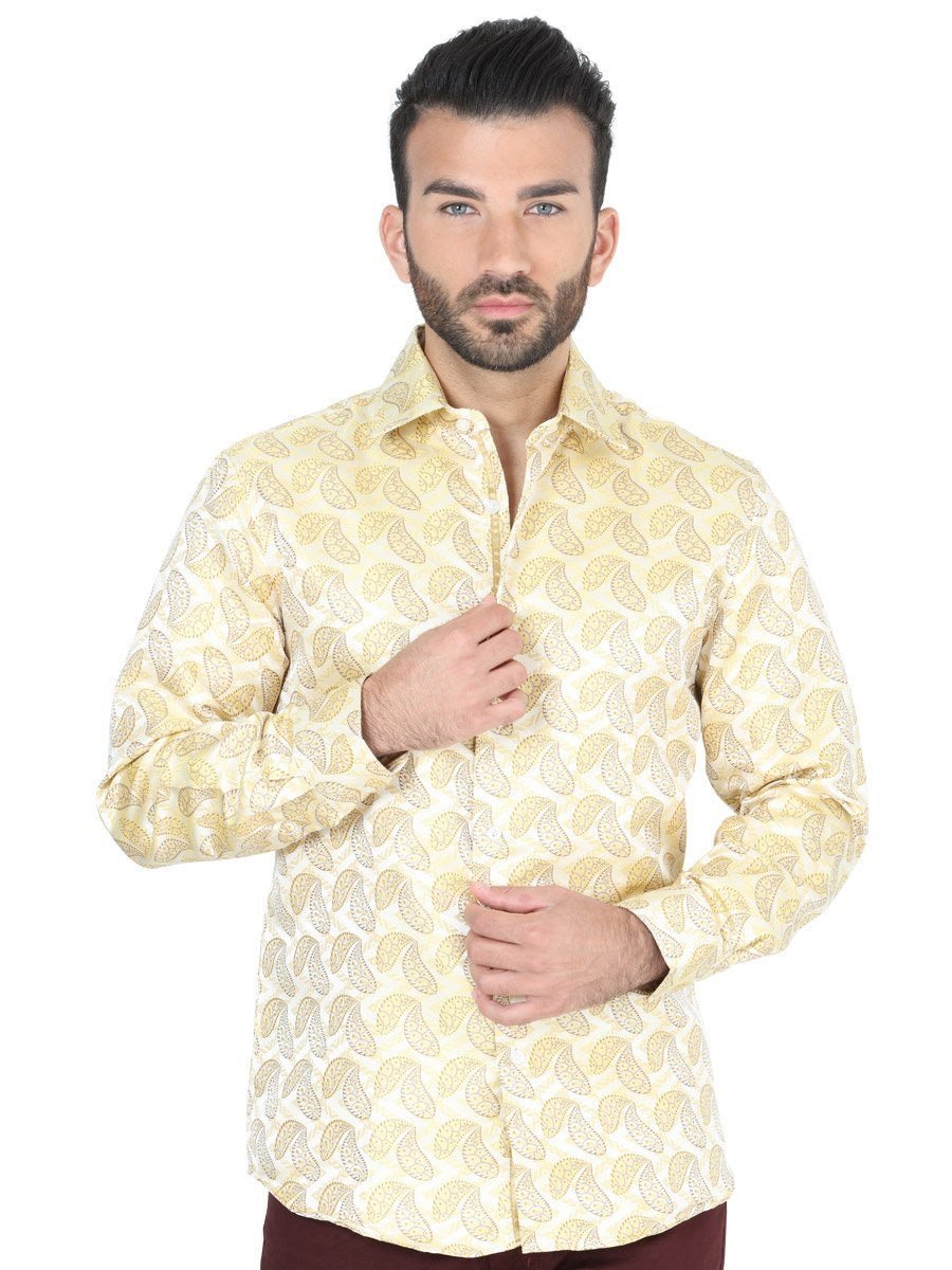 Camisa Casual Manga Larga para Hombre, 100% Polyester 'Centenario' - ID: 41677 GOLD - BELLEZA'S - Camisa Casual Manga Larga para Hombre, 100% Polyester 'Centenario' - ID: 41677 GOLD - BELLEZA'S - 41677