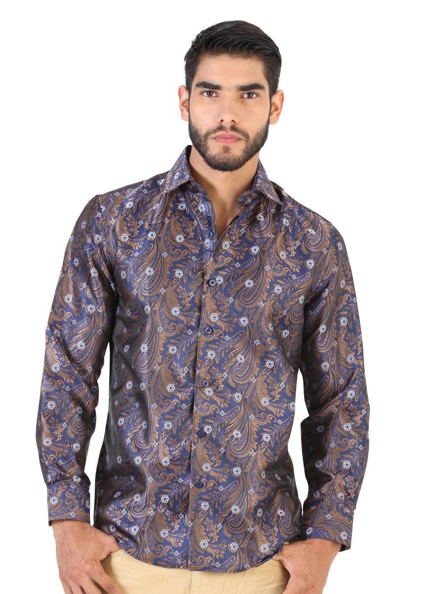 Camisa Casual Manga Larga para Hombre, 100% Polyester 'El General' * - ID: 42796 AZUL/ORO - BELLEZA'S - Camisa Casual Manga Larga para Hombre, 100% Polyester 'El General' * - ID: 42796 AZUL/ORO - BELLEZA'S - 42796