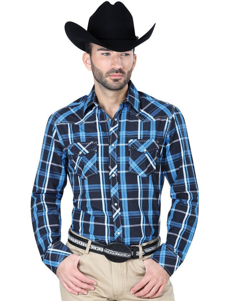 Camisa Casual Manga Larga para Hombre, 55% Algodon, 45% Polyester 'El Señor de los Cielos' * - ID: 124201 AZUL/NEGRO - BELLEZA'S - Camisa Casual Manga Larga para Hombre, 55% Algodon, 45% Polyester 'El Señor de los Cielos' * - ID: 124201 AZUL/NEGRO - BELLEZA'S - 124201