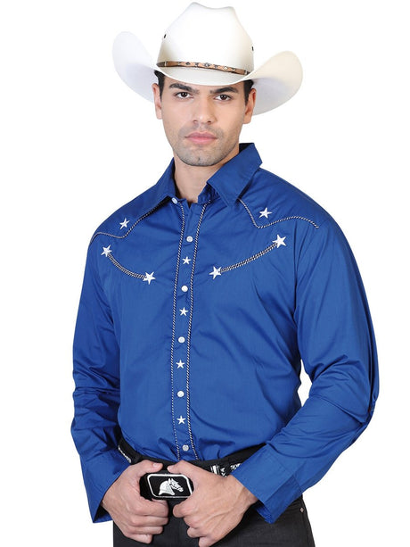 Camisa Vaquera Bordada Manga Larga Para Hombre 'El General' *AZUL-42510* - BELLEZA'S - Camisa Vaquera Bordada Manga Larga Para Hombre 'El General' *AZUL-42510* - BELLEZA'S - Camisa - 42510