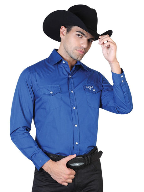 Camisa Vaquera Bordada Manga Larga Para Hombre 'El General' *AZUL-42522* - BELLEZA'S - Camisa Vaquera Bordada Manga Larga Para Hombre 'El General' *AZUL-42522* - BELLEZA'S - Camisa - 42522 01