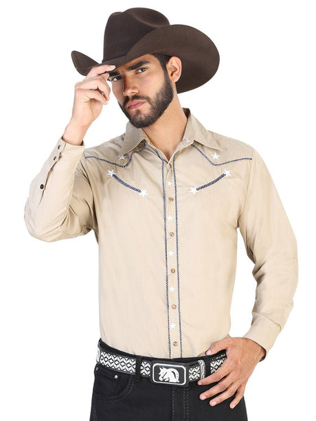 Camisa Vaquera Bordada Manga Larga Para Hombre 'El General' *KAKHI-42508* - BELLEZA'S - Camisa Vaquera Bordada Manga Larga Para Hombre 'El General' *KAKHI-42508* - BELLEZA'S - Camisa - 42508