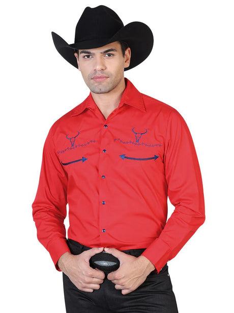 Camisa Vaquera Bordada Manga Larga para Hombre 'El Señor De Los Cielos' *RED-42511* - BELLEZA'S - Camisa Vaquera Bordada Manga Larga para Hombre 'El Señor De Los Cielos' *RED-42511* - Camisa Para Hombre Bordada - 42511 01