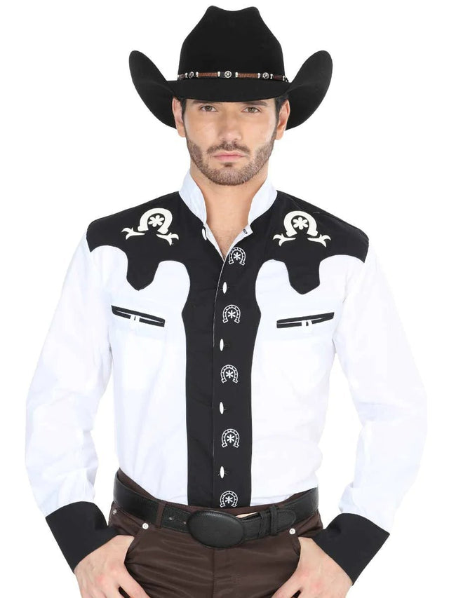 Camisa Vaquera Charra Bordada Manga Larga para Hombre 'El General' *Blanco/Negro-35187* - BELLEZA'S - Camisa Vaquera Charra Bordada Manga Larga para Hombre 'El Señor de los Cielos' *Blanco/Negro-35187* - BELLEZA'S - Camisas Para Hombres - 35187