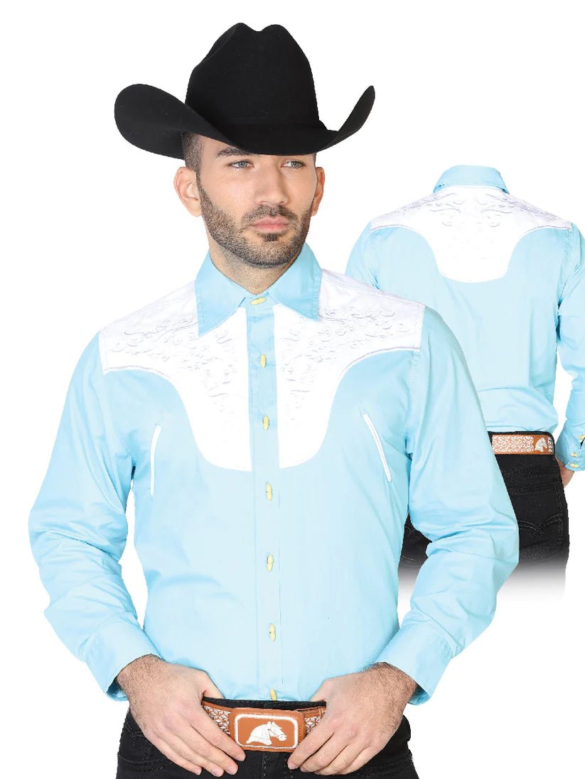 Camisa Vaquera Charra Bordada Manga Larga Para Hombre 'El Señor de los Cielos' CELESTE-42581* - BELLEZA'S - Camisa Vaquera Charra Bordada Manga Larga Para Hombre 'El Señor de los Cielos' CELESTE-42581* - Camisa Para Hombre Bordada - 42581 01