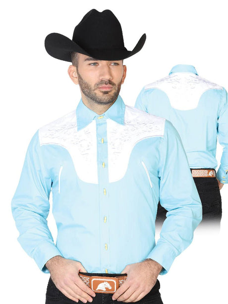 Camisa Vaquera Charra Bordada Manga Larga Para Hombre 'El Señor de los Cielos' CELESTE-42581* - BELLEZA'S - Camisa Vaquera Charra Bordada Manga Larga Para Hombre 'El Señor de los Cielos' CELESTE-42581* - Camisa Para Hombre Bordada - 42581 01