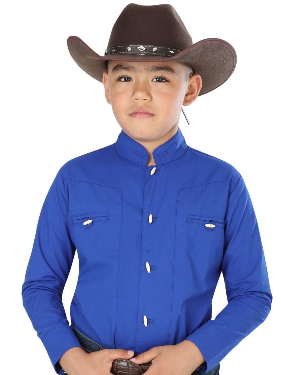 Camisa Vaquera Charra Manga Larga para Niño, 65% Polyester, 35% Algodon 'El General' - ID: 40368 AZUL COBALTO - BELLEZA'S - Camisa Vaquera Charra Manga Larga para Niño, 65% Polyester, 35% Algodon 'El General' - ID: 40368 AZUL COBALTO - BELLEZA'S - 40368