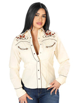 Camisa Vaquera Manga Larga Bordada Para Mujer 'El Señor de los Cielos' *BEIGE-126547* - BELLEZA'S - Camisa Vaquera Manga Larga Bordada Para Mujer 'El Señor de los Cielos' *BEIGE-126547* - Camisa Para Mujer - 126547