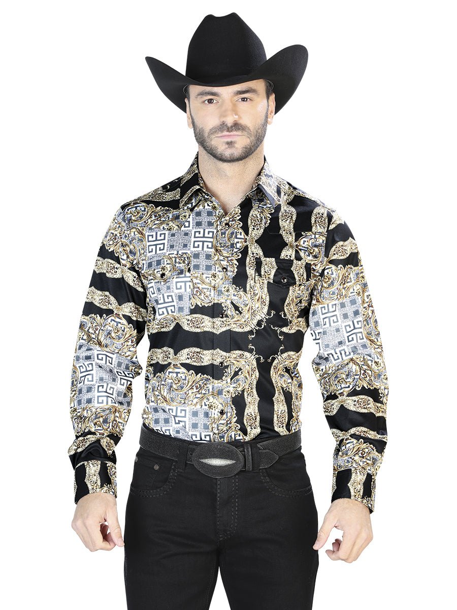 Camisa Vaquera Manga Larga de Broches para Hombre 'El Señor de los Cielos' *NEGRO/ORO- 44070* - BELLEZA'S - Camisa Vaquera Manga Larga de Broches para Hombre 'El Señor de los Cielos' *NEGRO/ORO- 44070* - Camisas Para Hombres - 44070
