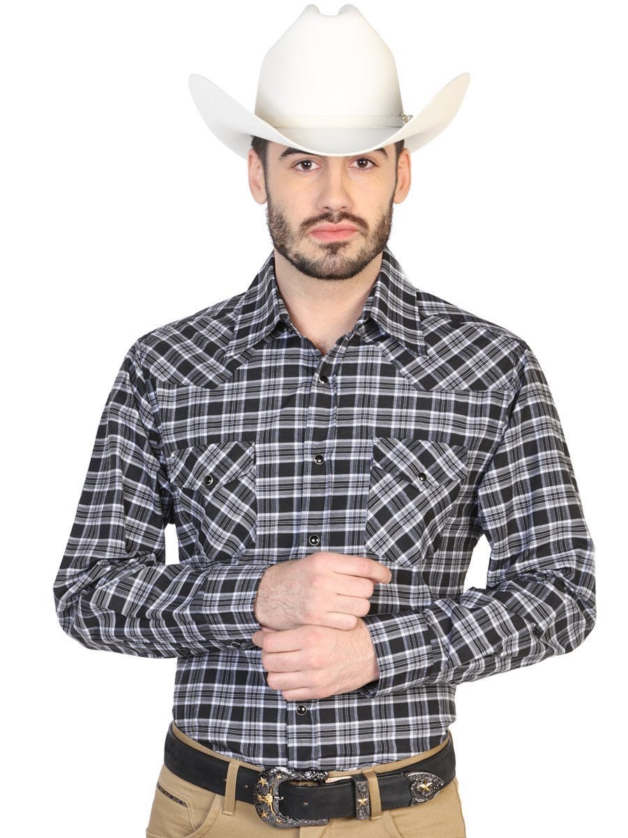 Camisa Vaquera Manga Larga para Hombre, Algodon 'El General' * - NEGRO/BLANCO - BELLEZA'S