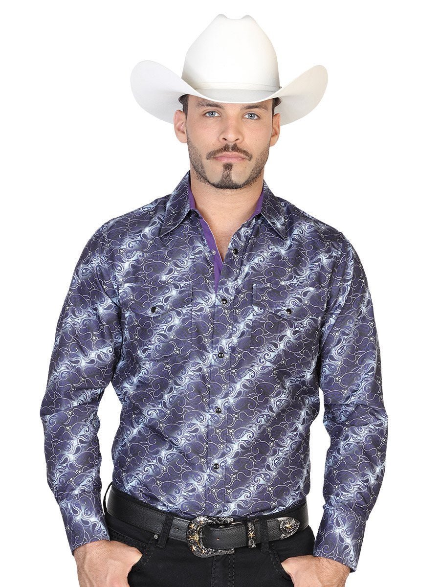 Camisa Vaquera Manga Larga para Hombre, 100% Polyester 'El Señor de los Cielos' * - ID: 43038 MORADO - BELLEZA'S - Camisa Vaquera Manga Larga para Hombre, 100% Polyester 'El Señor de los Cielos' * - ID: 43038 MORADO - BELLEZA'S - 43038