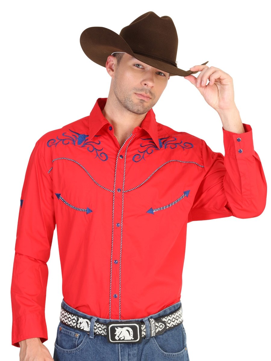 Camisa Vaquera Manga Larga Para Hombre 'El General' ROJO-42336 - BELLEZA'S - Camisa Vaquera Manga Larga Para Hombre 'El General' ROJO-42336 - BELLEZA'S - Camisa - 42336