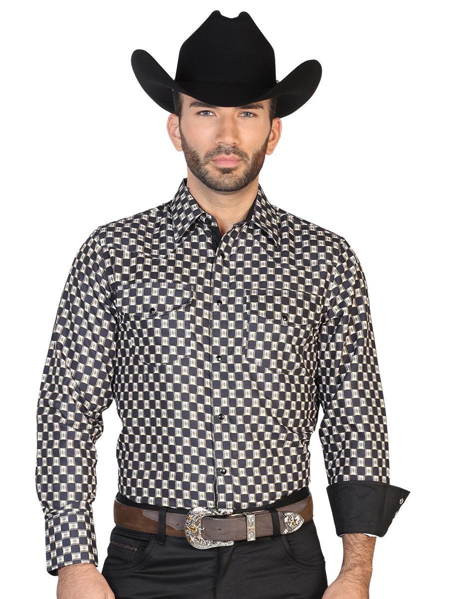 Camisa Vaquera Manga Larga para Hombre 'El Señor de los Cielos' *BLANCO/NEGRO-43035* - BELLEZA'S - Camisa Vaquera Manga Larga para Hombre, 100% Polyester 'El Señor de los Cielos' * - ID: 43035 BLANCO/NEGRO - BELLEZA'S - Camisas Para Hombres - 43035
