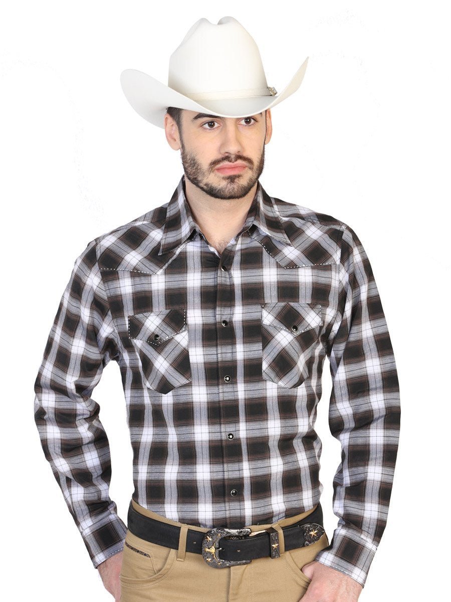Camisa Vaquera Manga Larga para Hombre 'El Señor de los Cielos' *CAFE/BLANCO-42567* - BELLEZA'S - Camisa Vaquera Manga Larga para Hombre, 55% Algodon, 45% Polyester 'El General' * - ID: 42567 CAFE/BLANCO - BELLEZA'S - Camisas Para Hombres - 42567