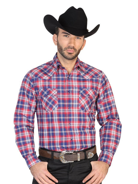 Camisa Vaquera Manga Larga para Hombre 'El Señor De Los Cielos' *ROJO-42595* - BELLEZA'S - Camisa Vaquera Manga Larga para Hombre, 100% Algodon 'El General' * - ID: 42595 ROJO/NEGRO - BELLEZA'S - Camisa Para Hombre Bordada - 42595