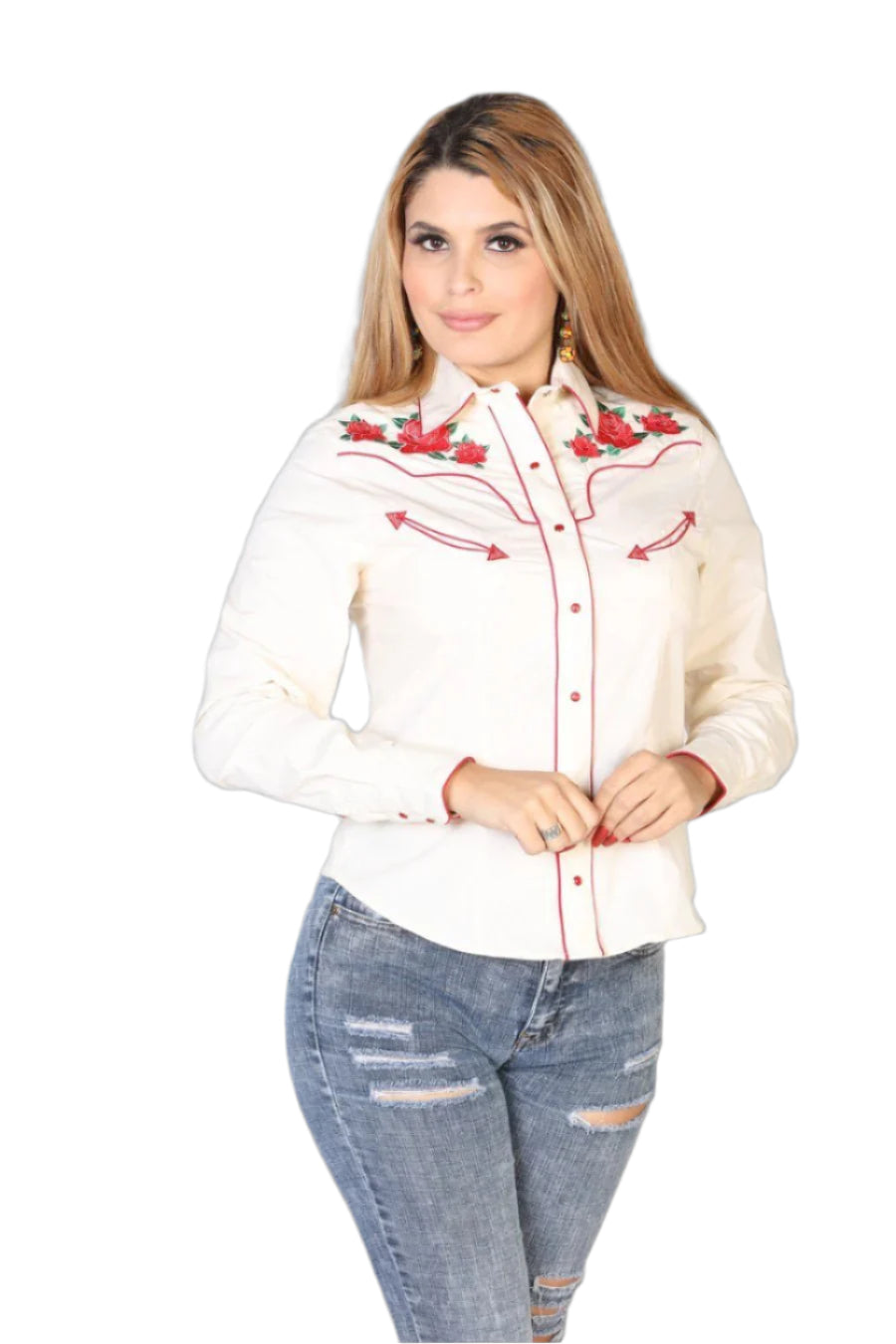 Camisa Vaquera Manga Larga Para Mujer El Senor de los Cielos BEIGE 42962 BELLEZA S