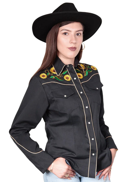 Camisa Vaquera Para Mujer Con Girasoles 'El Señor De Los Cielos' *BLACK-125789* - BELLEZA'S - Copia de Blusa De Mujer Con Girasoles El Señor De Los Cielos *BLACK-125789* - BELLEZA'S - Camisa Para Mujer - 125789