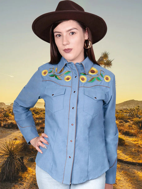 Camisa Vaquera Para Mujer Con Girasoles 'El Señor De Los Cielos' *BROW-125785* - BELLEZA'S - Camisa Vaquera Para Mujer Con Girasoles 'El Señor De Los Cielos' *BROW-125785* - Camisa Para Mujer - 125785 1