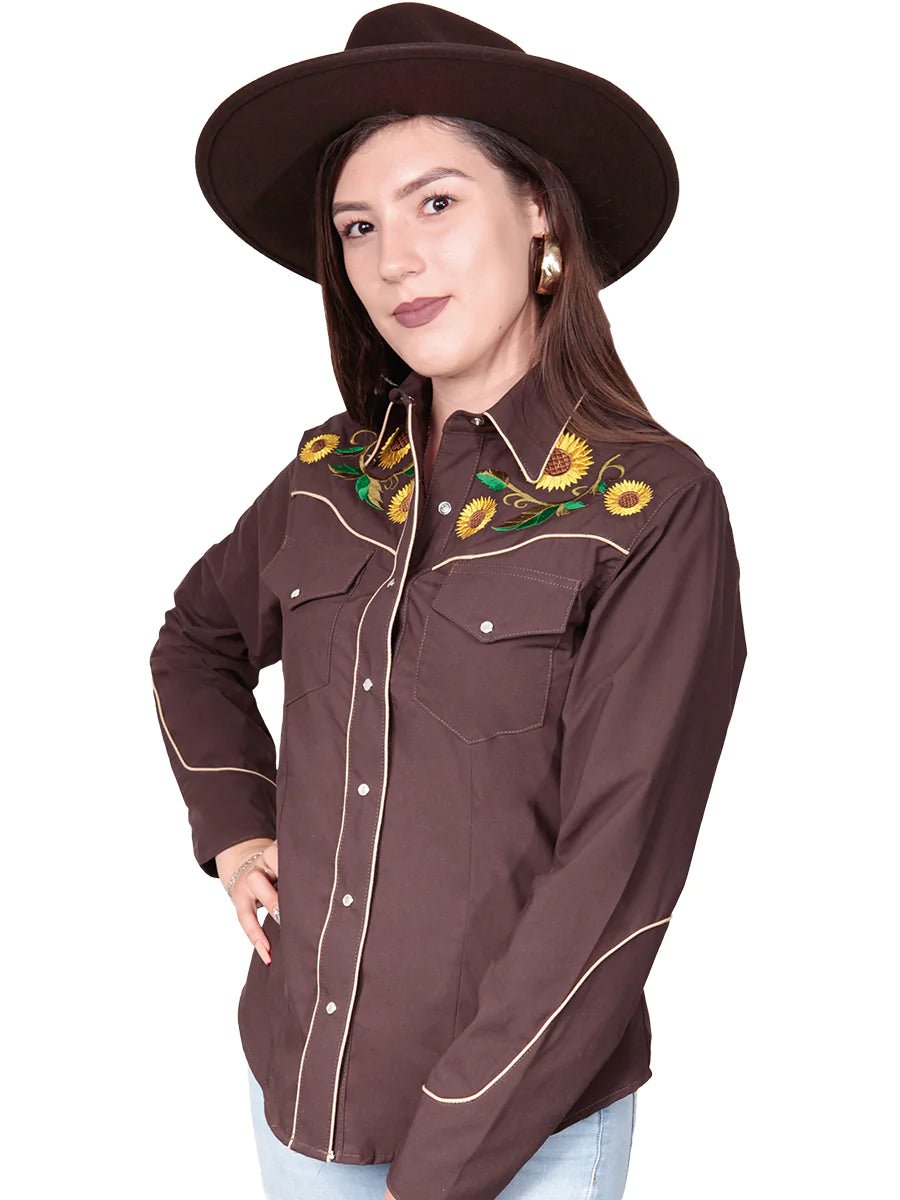 Camisa Vaquera Para Mujer Con Girasoles 'El Señor De Los *BROW-125786* - BELLEZA'S