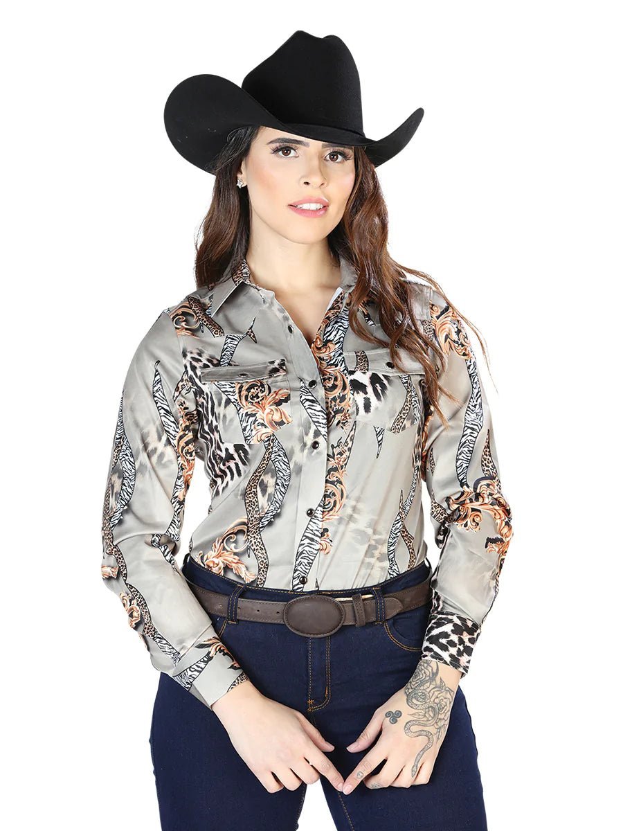 Camisa Vaquera Para Mujer 'El Señor De Los Cielos' *TAUPE-44113* - BELLEZA'S - Blusa Casual de Mujer El Señor De Los Cielos *TAUPE-44113* - BELLEZA'S - Camisa Para Mujer - 44113