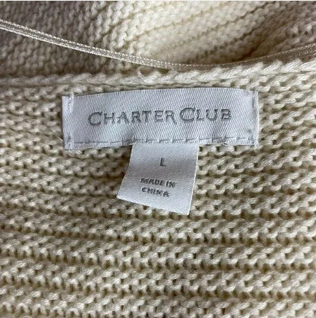 Charter Club V-Neck Cuffed-Sleeve Sweater Ivory Size Large - BELLEZA'S - Charter Club V-Neck Cuffed-Sleeve Sweater Ivory Size Large - BELLEZA'S - Sweater -