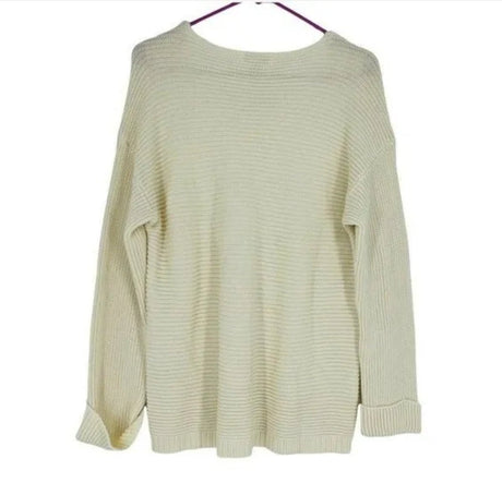 Charter Club V-Neck Cuffed-Sleeve Sweater Ivory Size Large - BELLEZA'S - Charter Club V-Neck Cuffed-Sleeve Sweater Ivory Size Large - BELLEZA'S - Sweater -