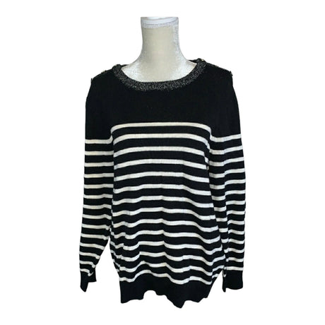 Charter Club Women's Long Sleeve Striped Black Ivory Sweater Size Small - BELLEZA'S - Charter Club Women's Long Sleeve Striped Black Ivory Sweater Size Small - BELLEZA'S - Sweater -