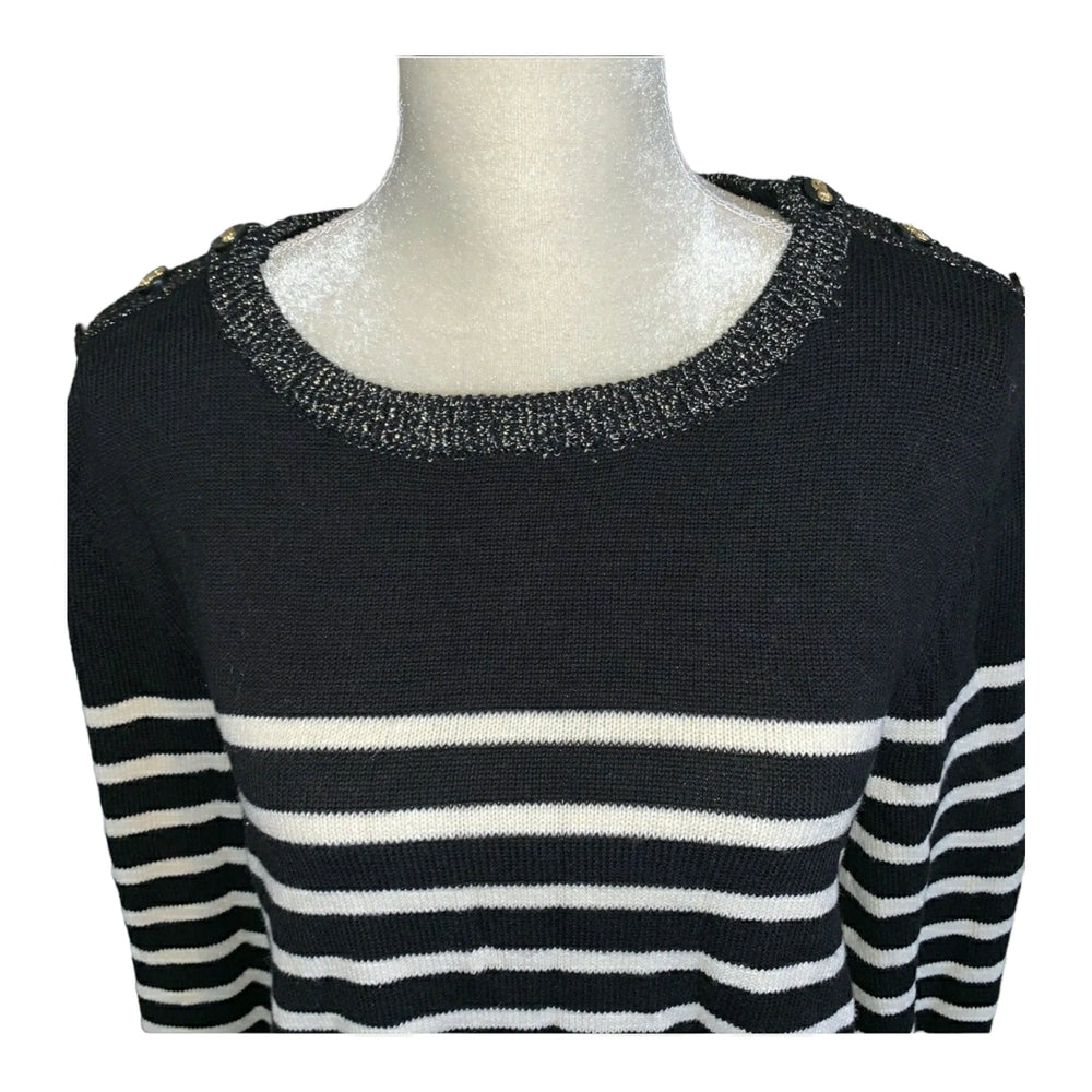 Charter Club Women's Long Sleeve Striped Black Ivory Sweater Size Small - BELLEZA'S - Charter Club Women's Long Sleeve Striped Black Ivory Sweater Size Small - BELLEZA'S - Sweater -