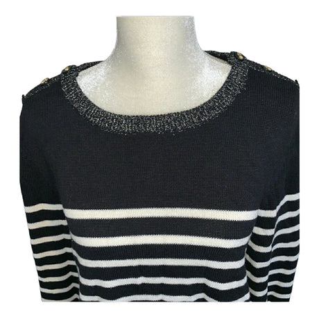 Charter Club Women's Long Sleeve Striped Black Ivory Sweater Size Small - BELLEZA'S - Charter Club Women's Long Sleeve Striped Black Ivory Sweater Size Small - BELLEZA'S - Sweater -